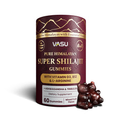 Vasu 6-in-1 gummies packaging with on-the-go energy support.