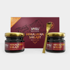 VASU Shilajit resin jar close-up showing pure Himalayan resin for daily energy