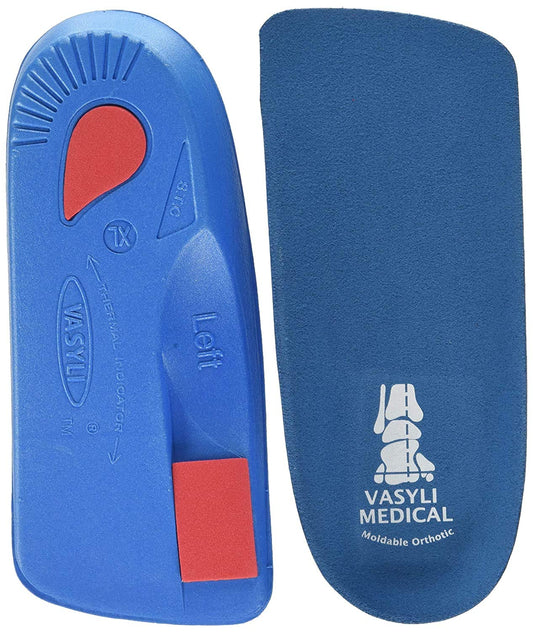 Vasyli Custom 3/4 Length Insoles, blue, XX-Large, heat-moldable support for daily walking.