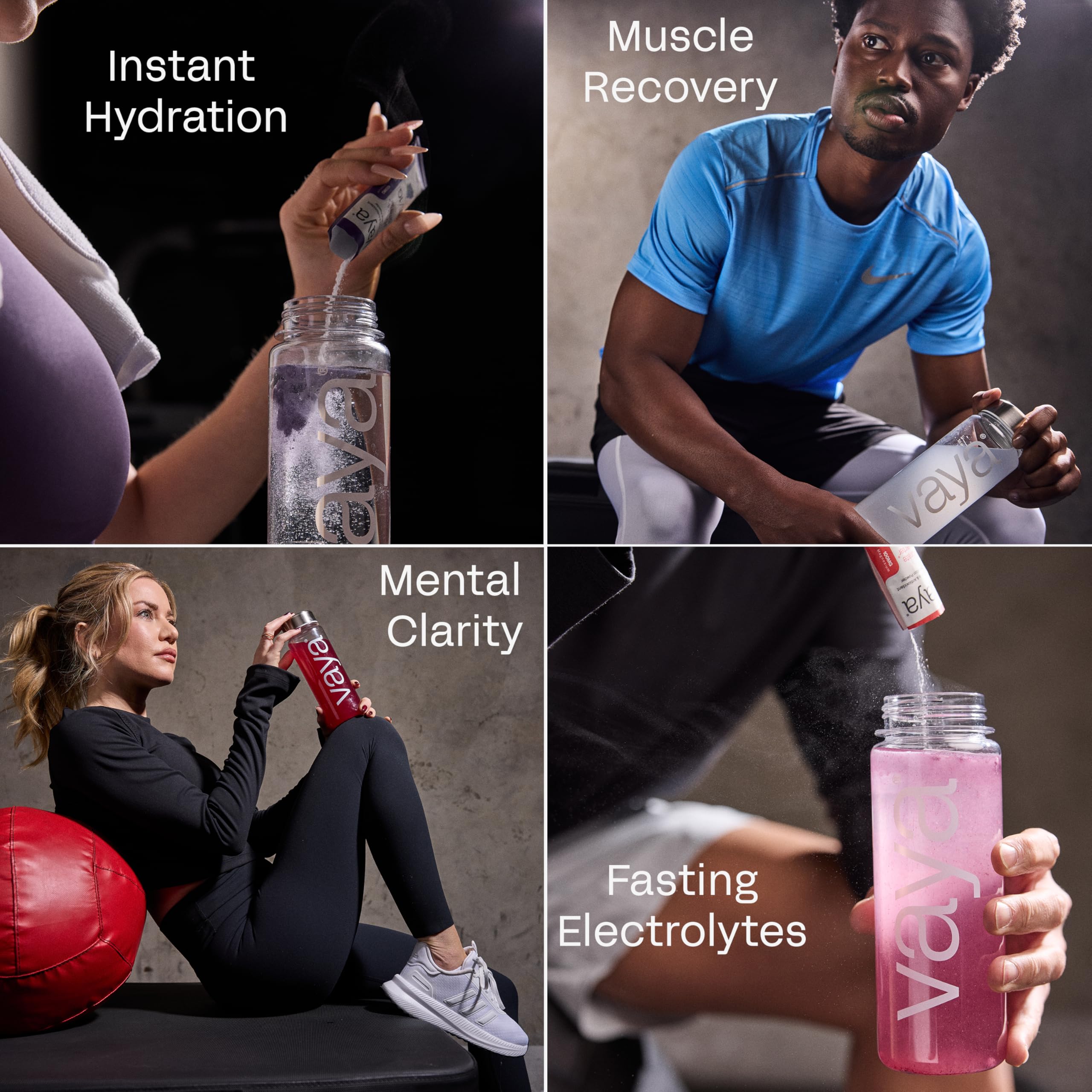 Vaya bottle with electrolyte packets for portable hydration.