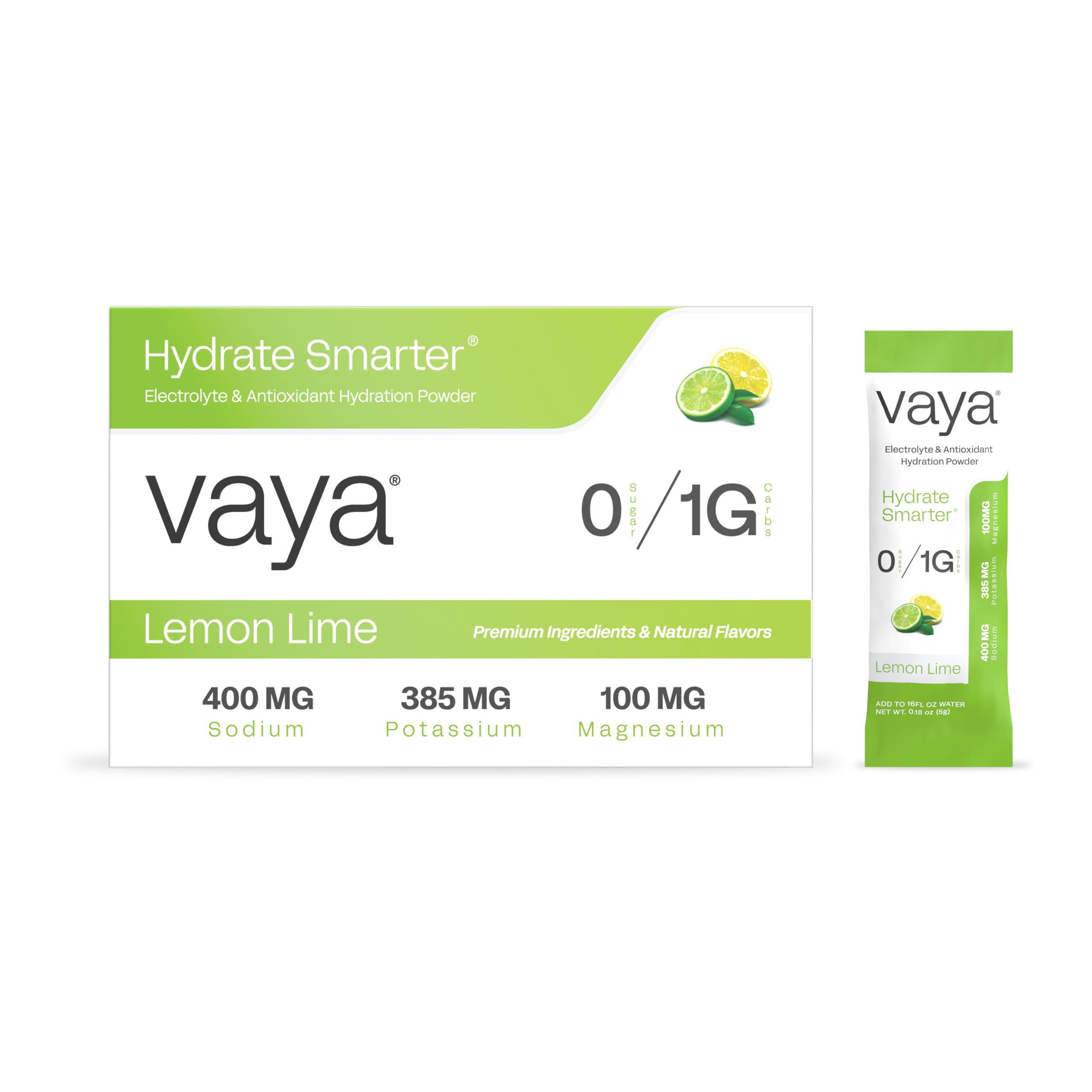 Vaya lemon-lime electrolyte packets 30-pack for quick hydration.
