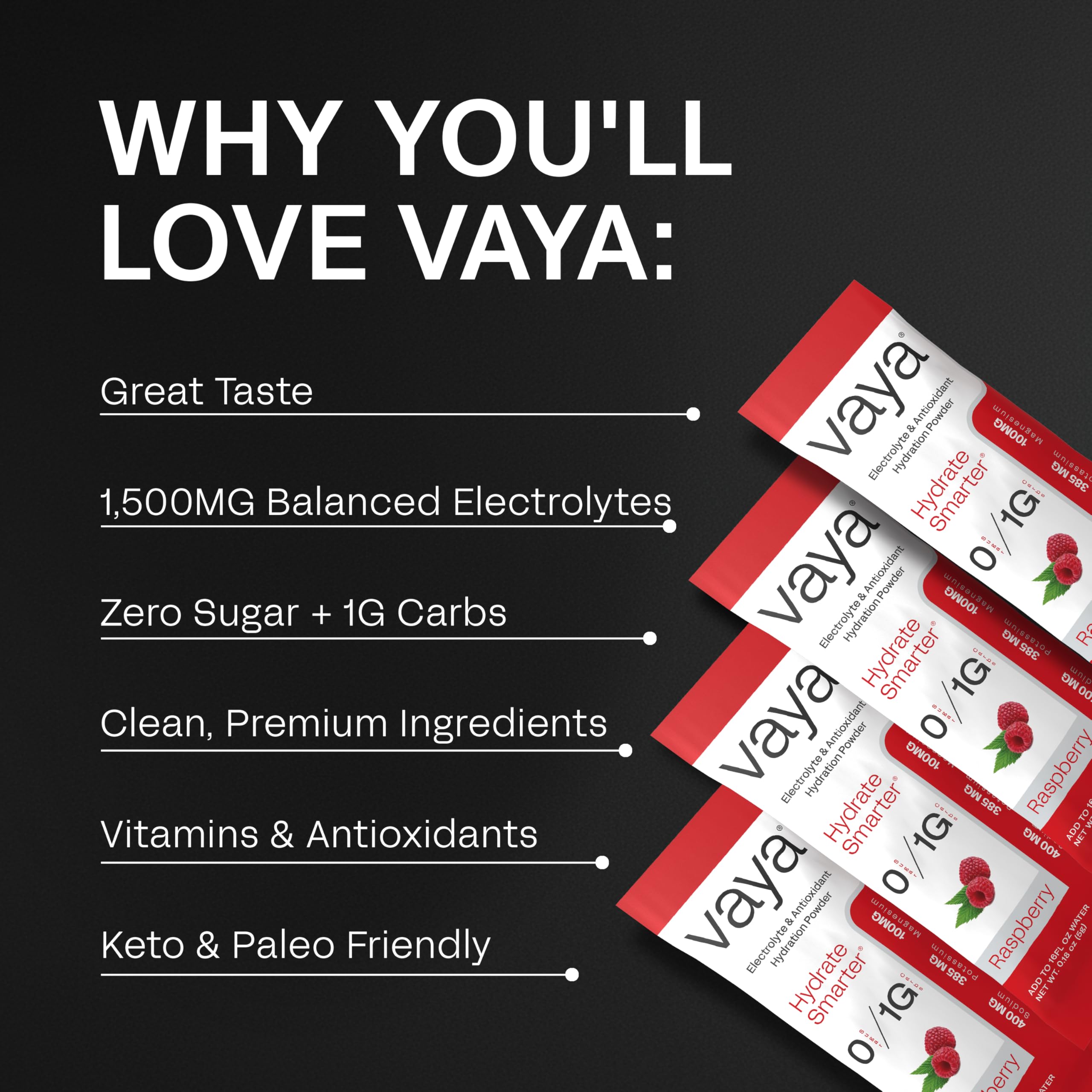 Vaya Raspberry electrolyte powder poured into water for quick refreshment.