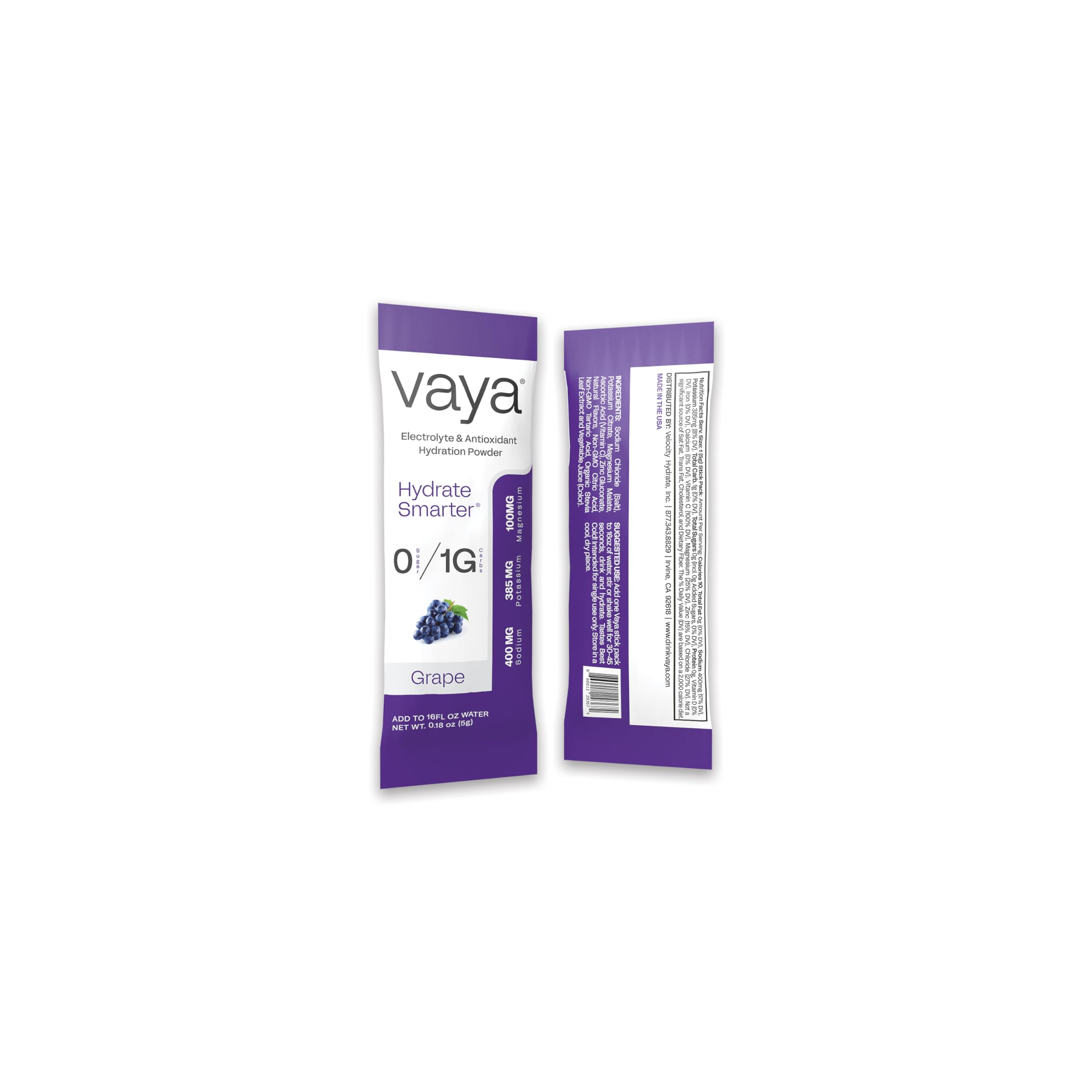 Vitamin C and zinc icons on Vaya packaging underscoring nutrients
