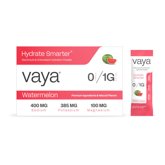 Vaya sugar-free electrolyte packets Watermelon front view for quick hydration.