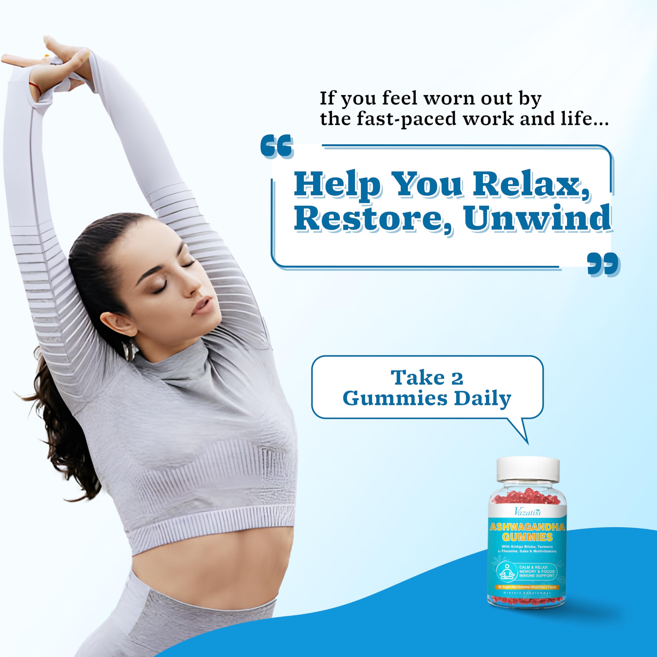Vazatisi Ashwagandha Gummies label zoom demonstrates quality and safety in production.