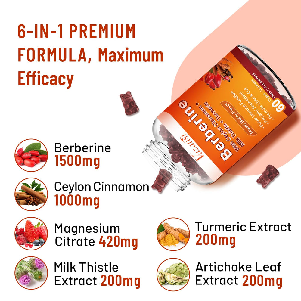 Vazatisi Berberine Gummies with cinnamon and turmeric on packaging.