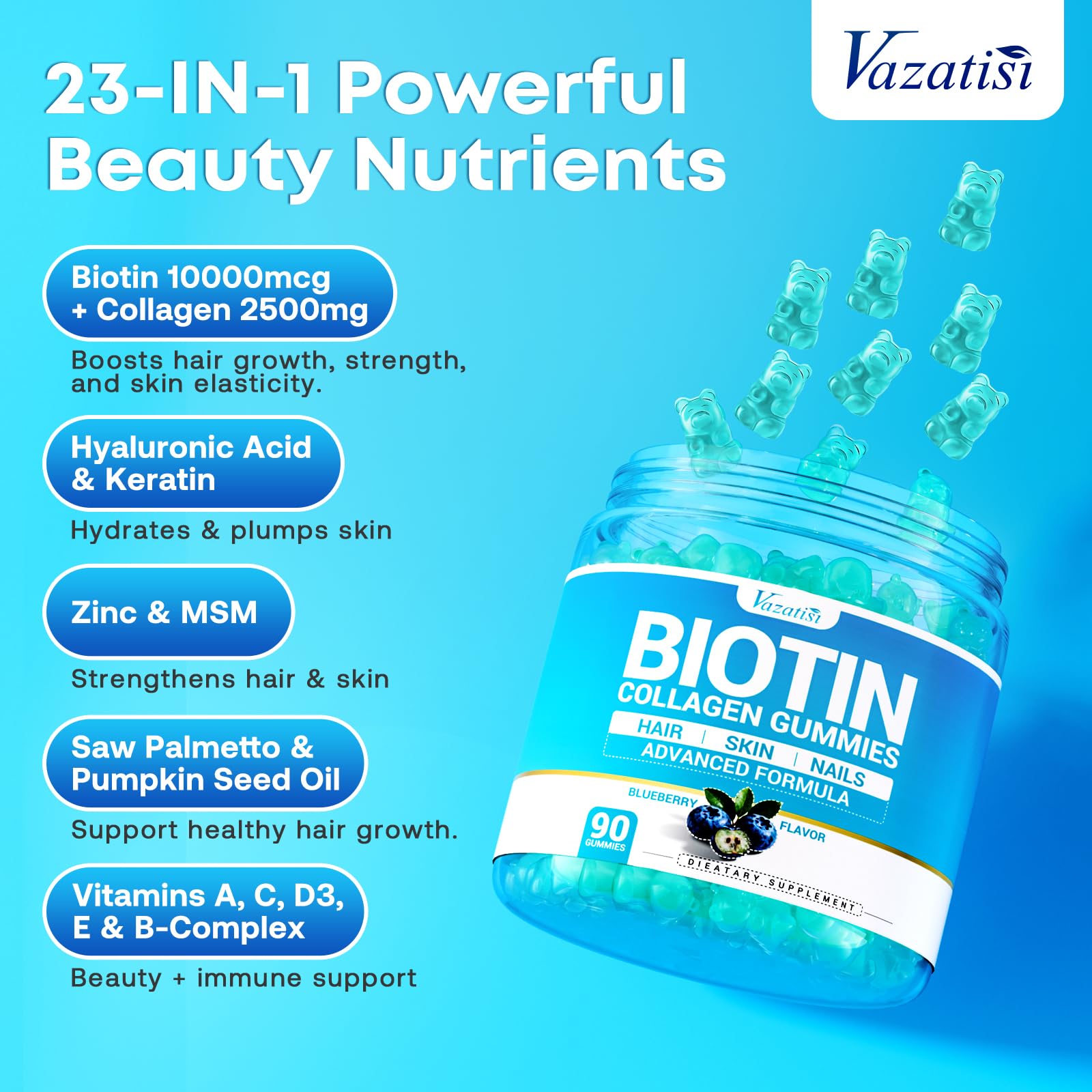 Vazatisi Biotin Gummies poured into hand for easy use