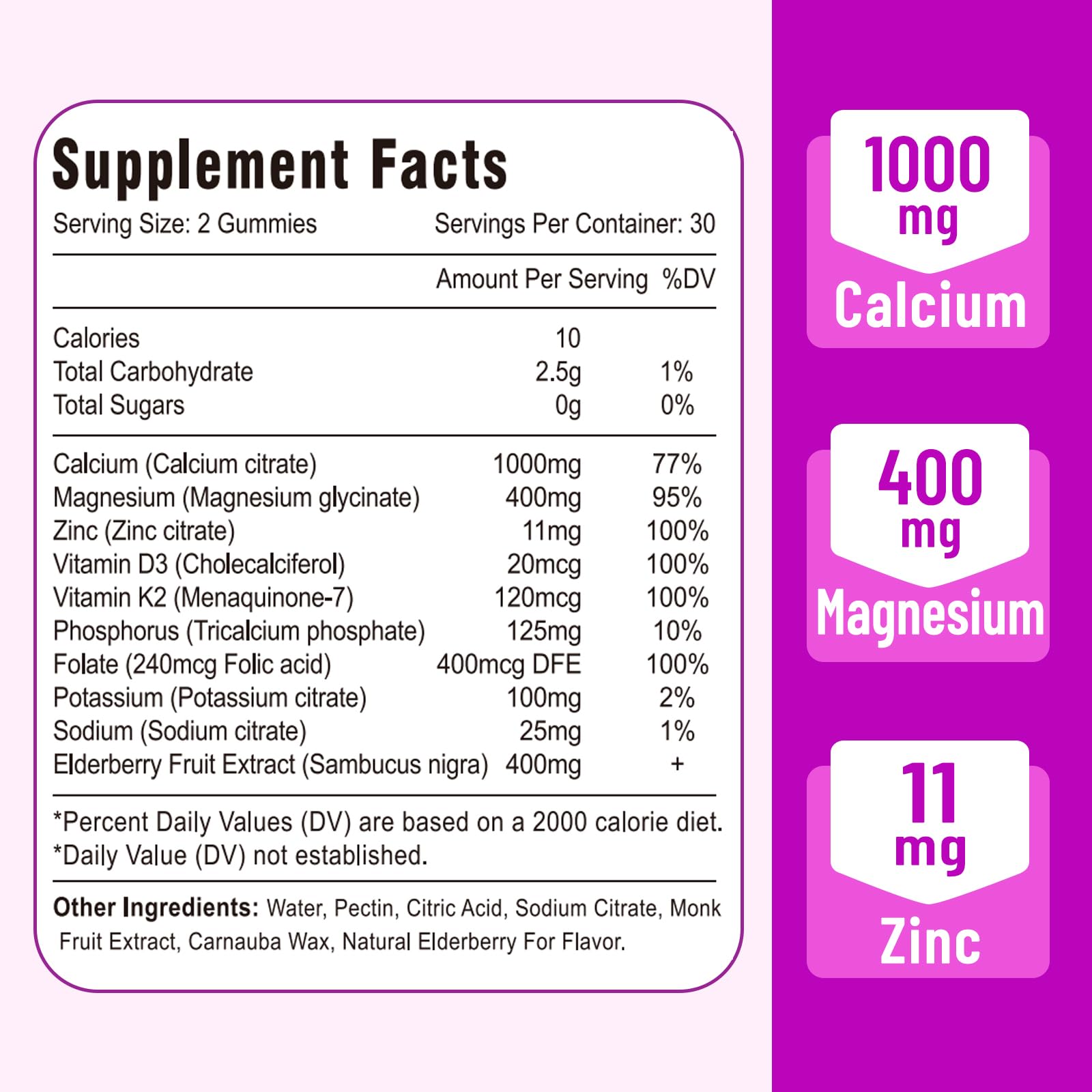 Vazatisi gummies label highlights vitamin D3 and K2.