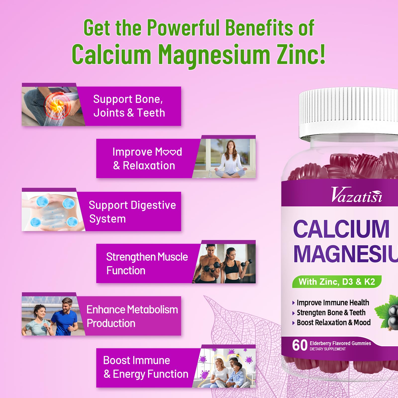 Serving image of Vazatisi elderberry gummies for daily use.