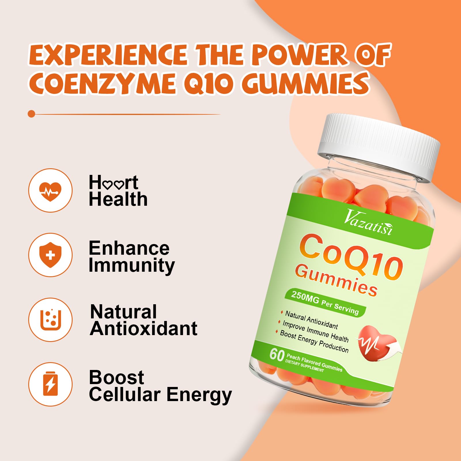 Vazatisi CoQ10 Gummies ingredient panel highlights diverse antioxidants.
