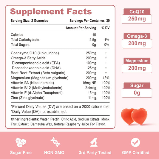 Vazatisi CoQ10 Gummies with omega-3 and beetroot for antioxidant support.