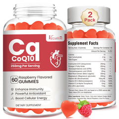 Vazatisi CoQ10 Gummies raspberry bottle for easy daily energy support.