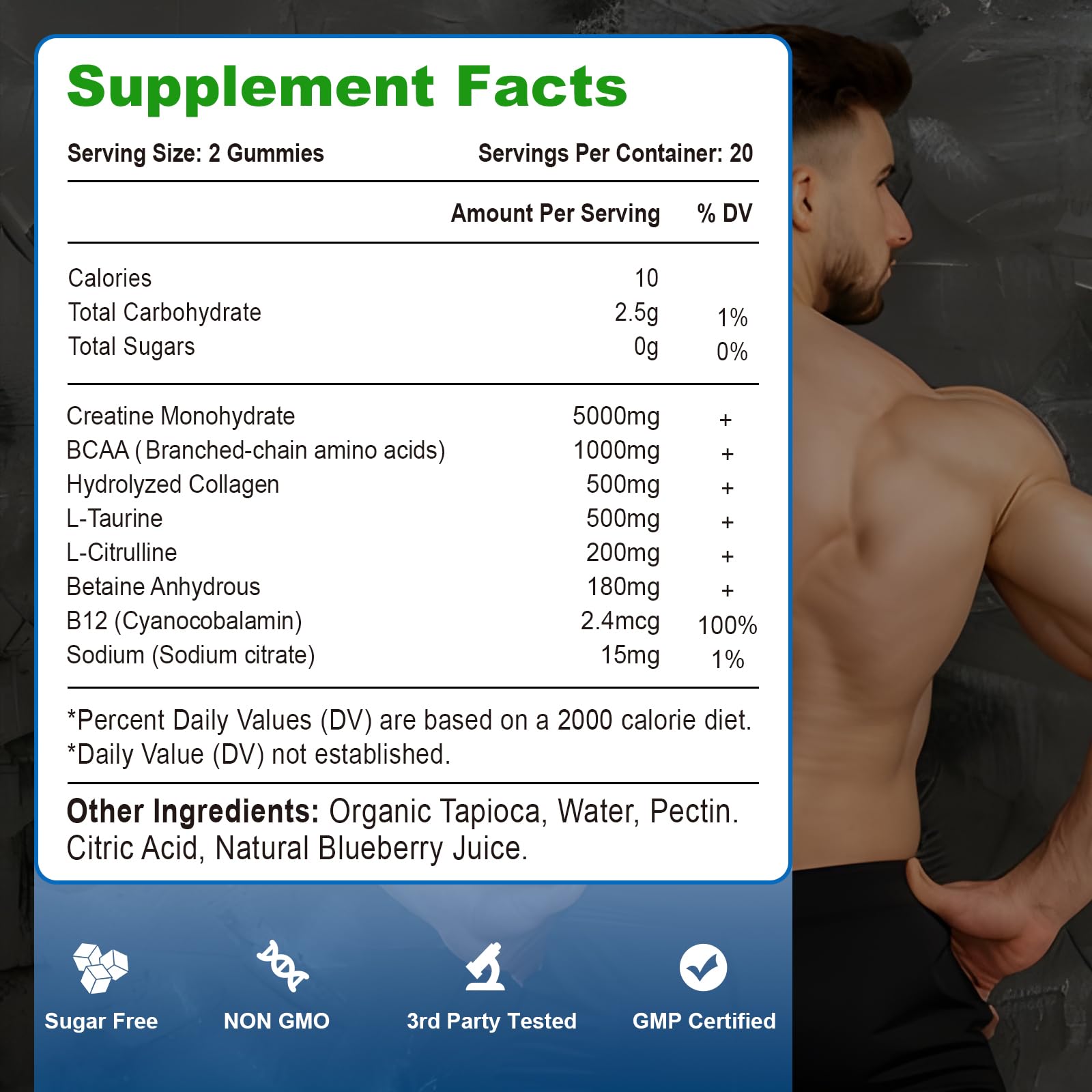 Vazatisi gummies bottle with blueberry flavor, convenient energy support for workouts.