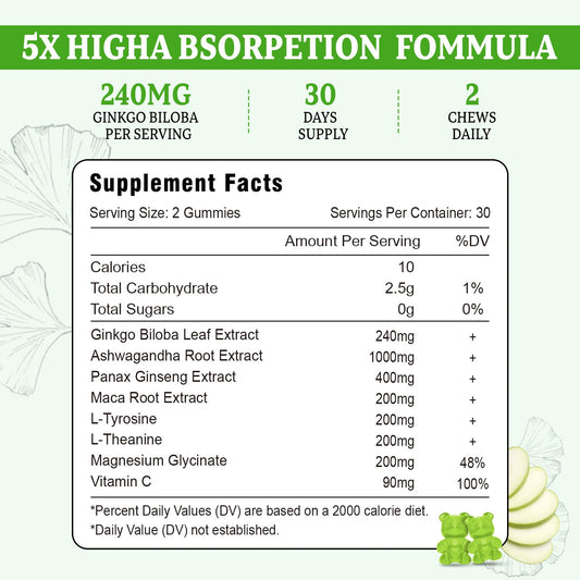 Vazatisi Ginkgo Biloba Gummies apple flavor close up with tasty daily boost
