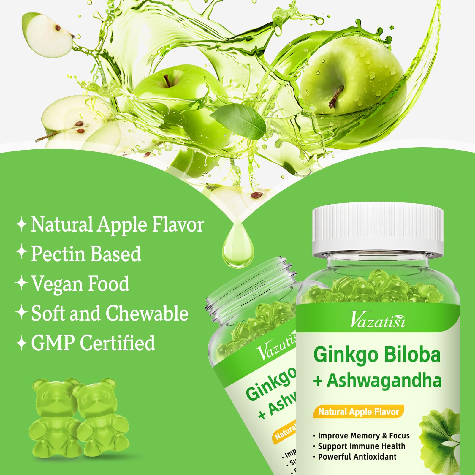 Vazatisi Ginkgo Biloba Gummies apple serving shows daily ritual