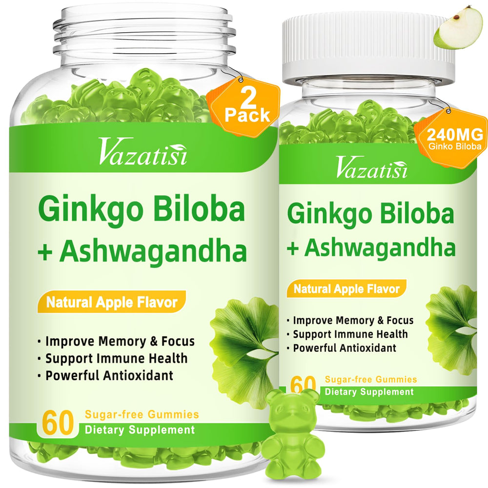 Vazatisi Ginkgo Biloba Gummies bottle shown for convenient daily use and mood focus