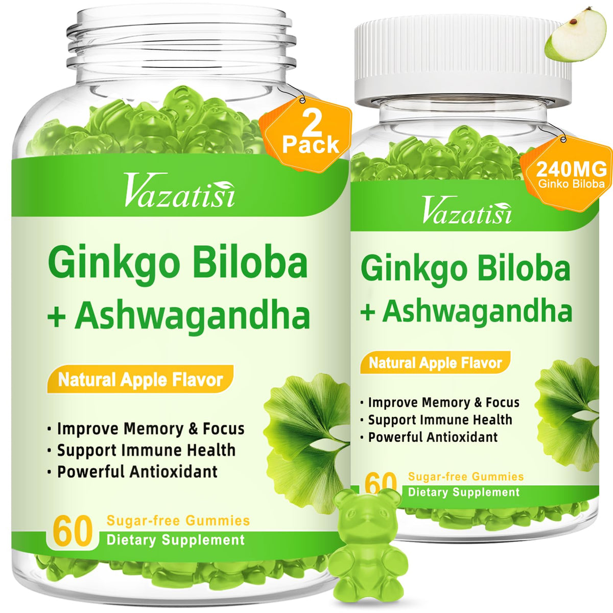 Vazatisi Ginkgo Biloba Gummies bottle shown for convenient daily use and mood focus