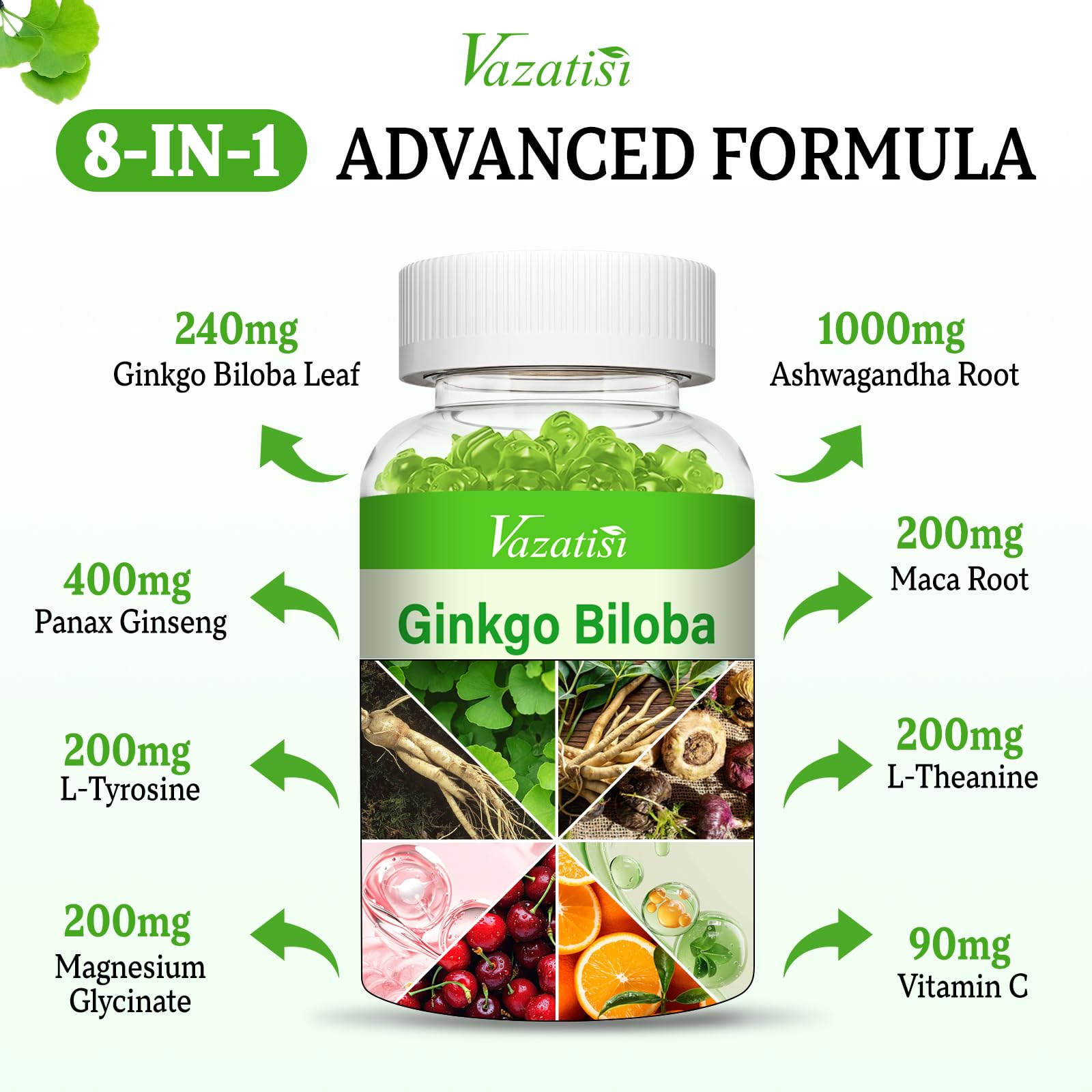Vazatisi Ginkgo Biloba Gummies two pieces illustrate simple daily dosage