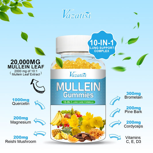 Closeup of Vazatisi Mullein Gummies highlighting pineapple flavor for daily use.
