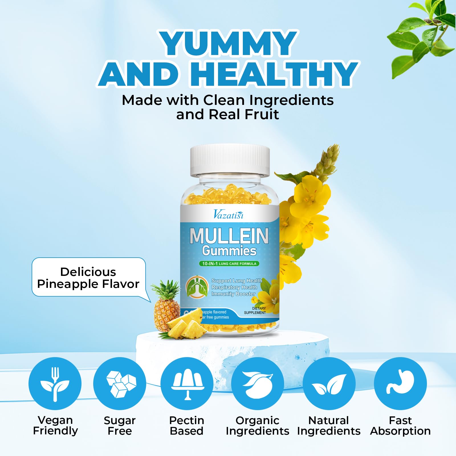 Vazatisi Mullein Leaf ingredients display natural lung-support blend.