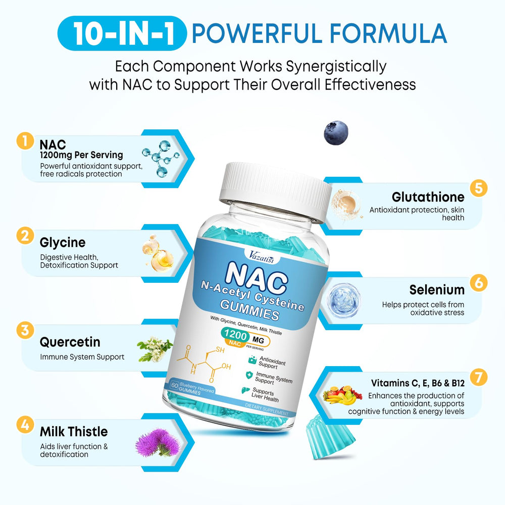 Vazatisi NAC Gummies closeup shows chewy texture for easy daily intake.