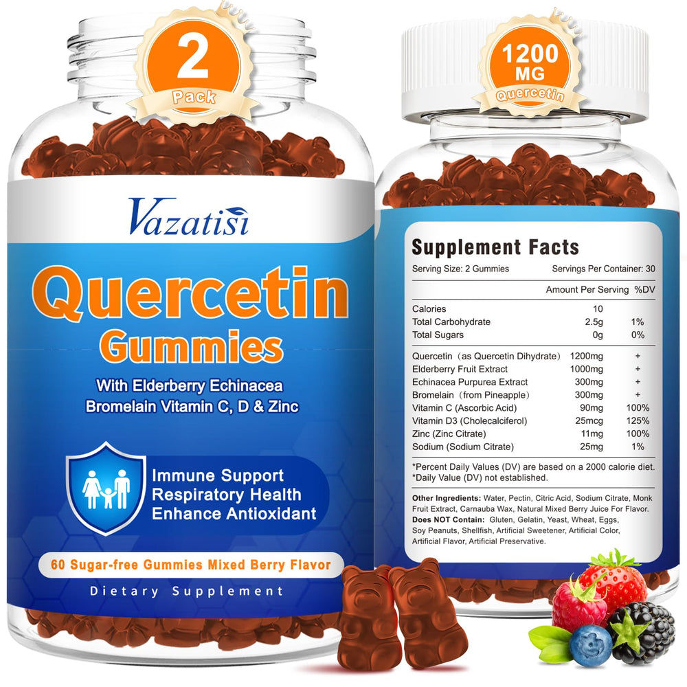 Vazatisi quercetin with bromelain bottle front view for immune support.