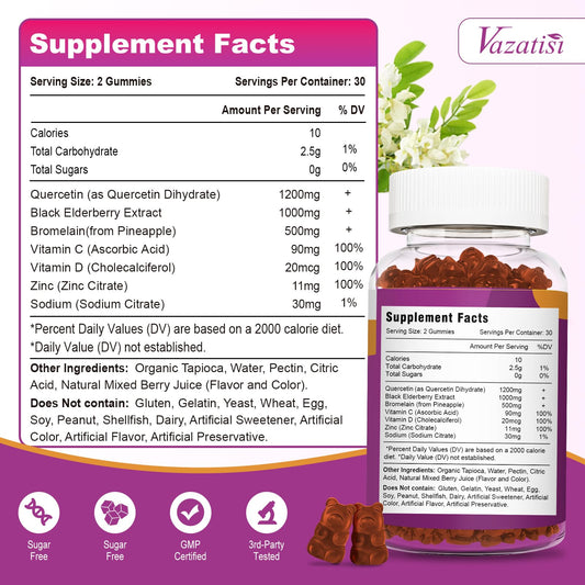 Closeup of Vazatisi Quercetin Gummies showing chewy texture and berry taste.