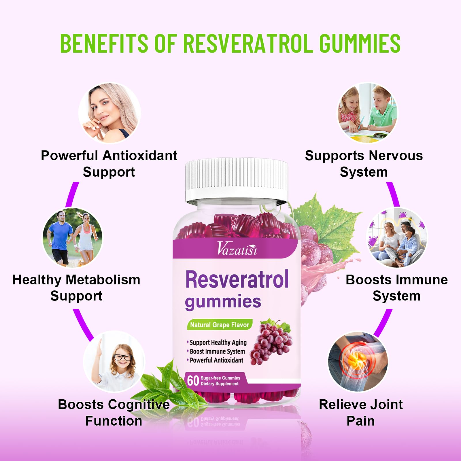 Vazatisi Resveratrol gummies grape flavor close-up as tasty daily supplement