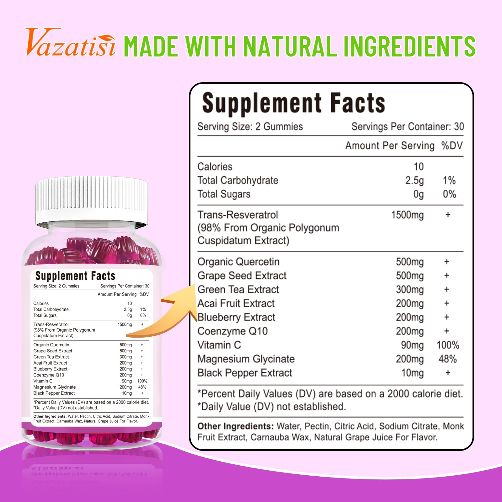 Vazatisi Resveratrol Gummies compact packaging for travel-friendly use