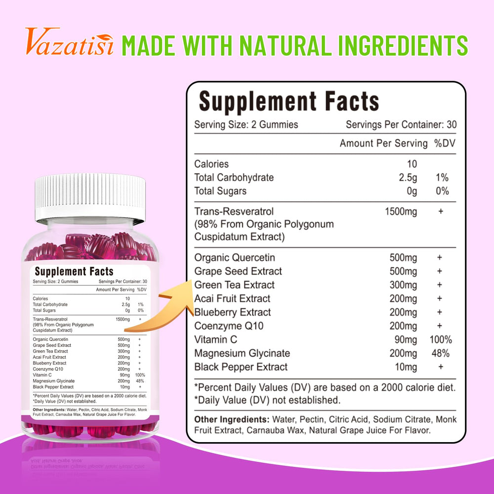 Vazatisi Resveratrol Gummies compact packaging for travel-friendly use
