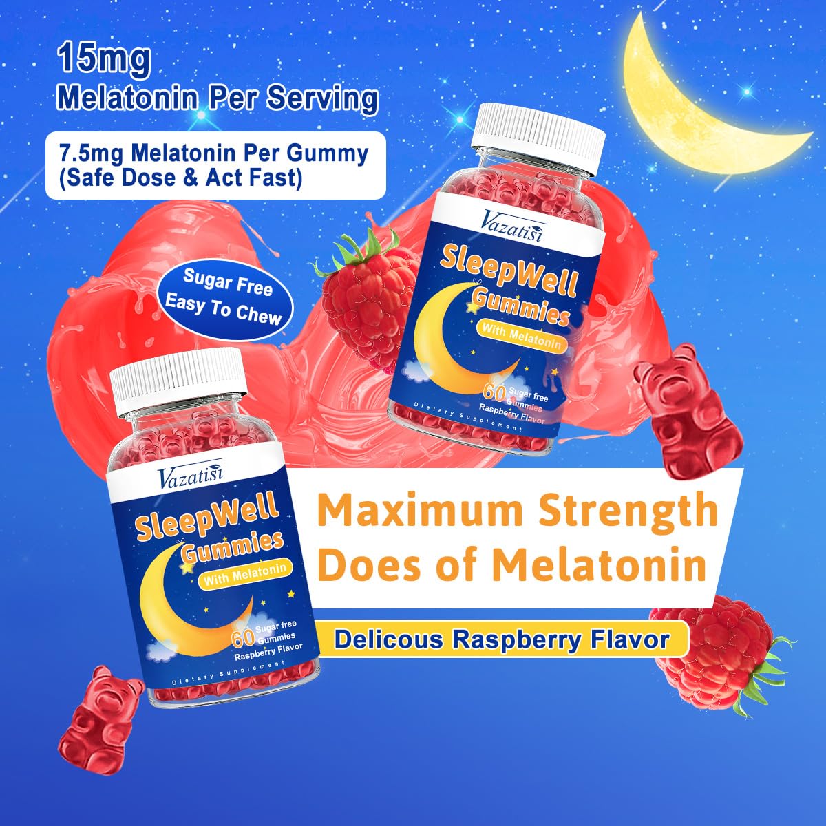 Vazatisi Sleep Gummies highlight magnesium and L theanine for gentle relaxation