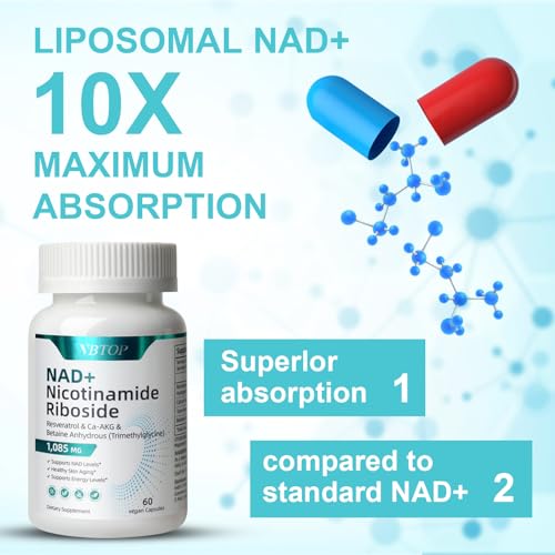 VBTOP NAD+ capsules poured, convenient energy support for your day.