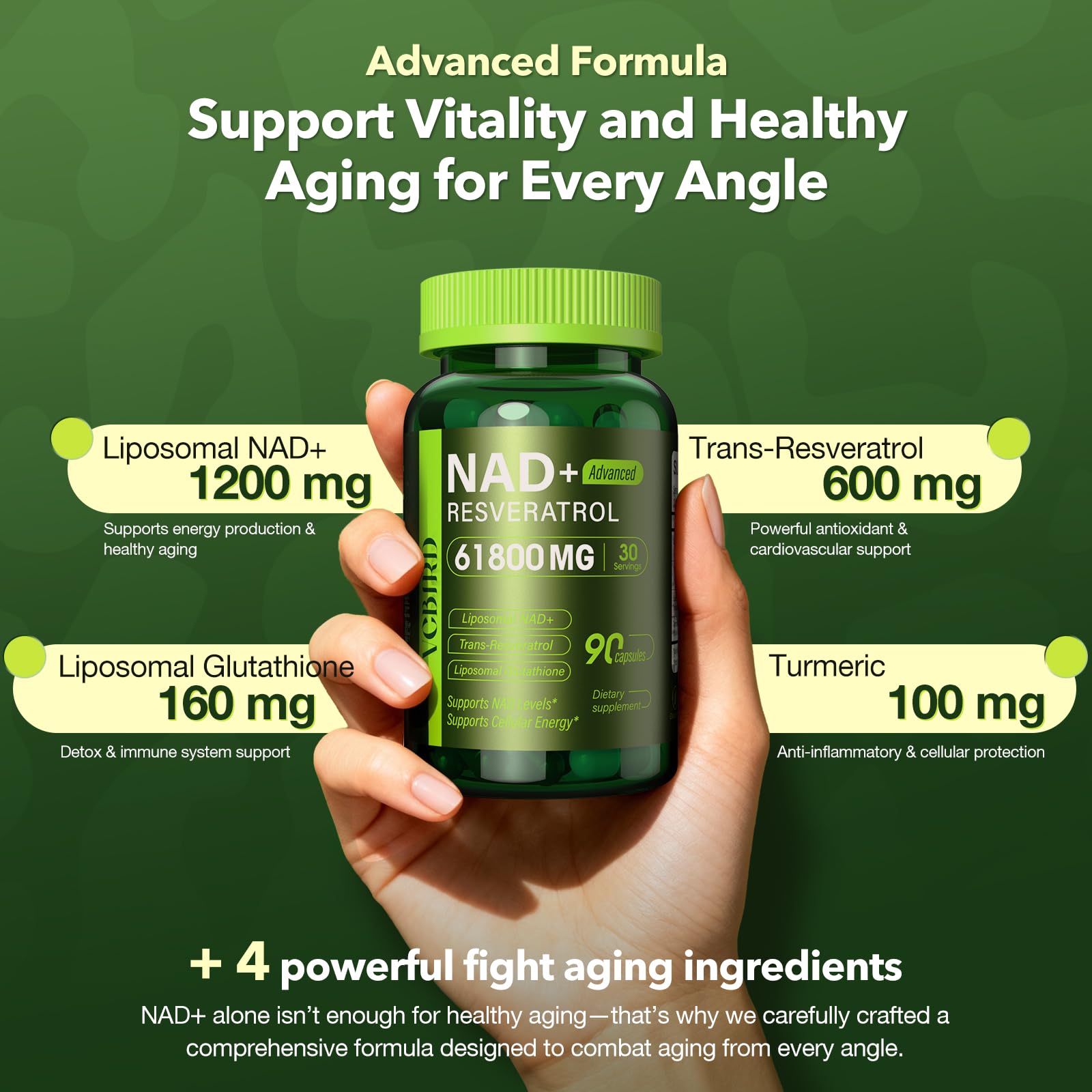 VCBIRD Liposomal Glutathione bottle highlighting antioxidant protection and immune-friendly wellness
