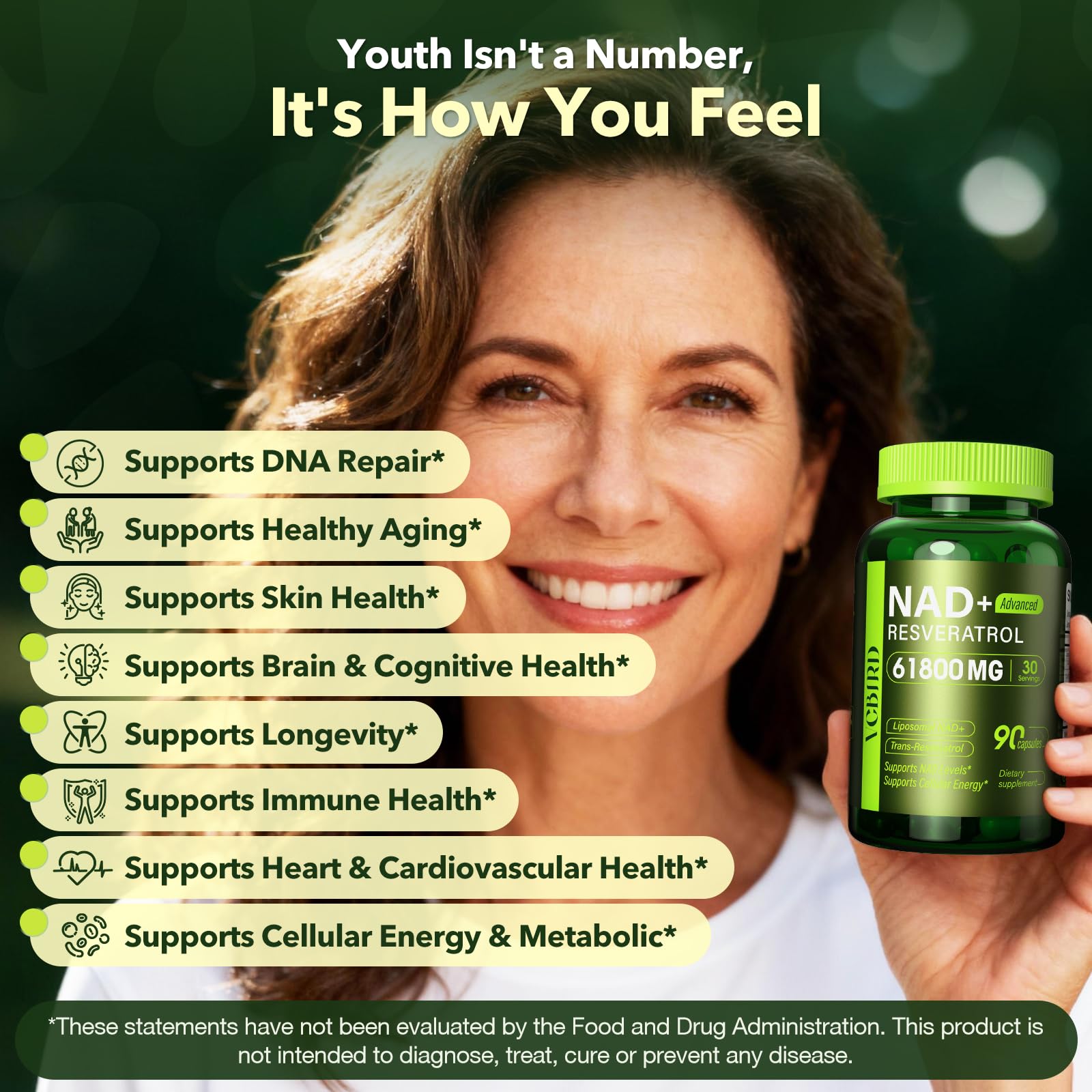 VCBIRD Nad Resveratrol lifestyle image hints at morning energy routine.