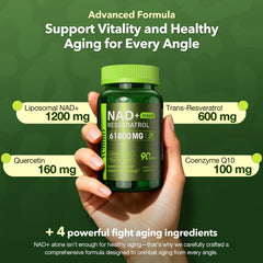 VCBIRD Nad Resveratrol capsules close-up emphasizes high-absorption formulation.