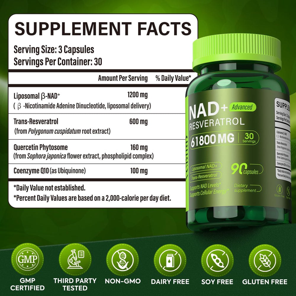 VCBIRD Nad Resveratrol product photo suggests active days and mental clarity.