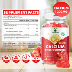VCCHUYH Calcium Citrate Gummies 1200mg strawberry chews highlight convenient chewiness for daily routine.