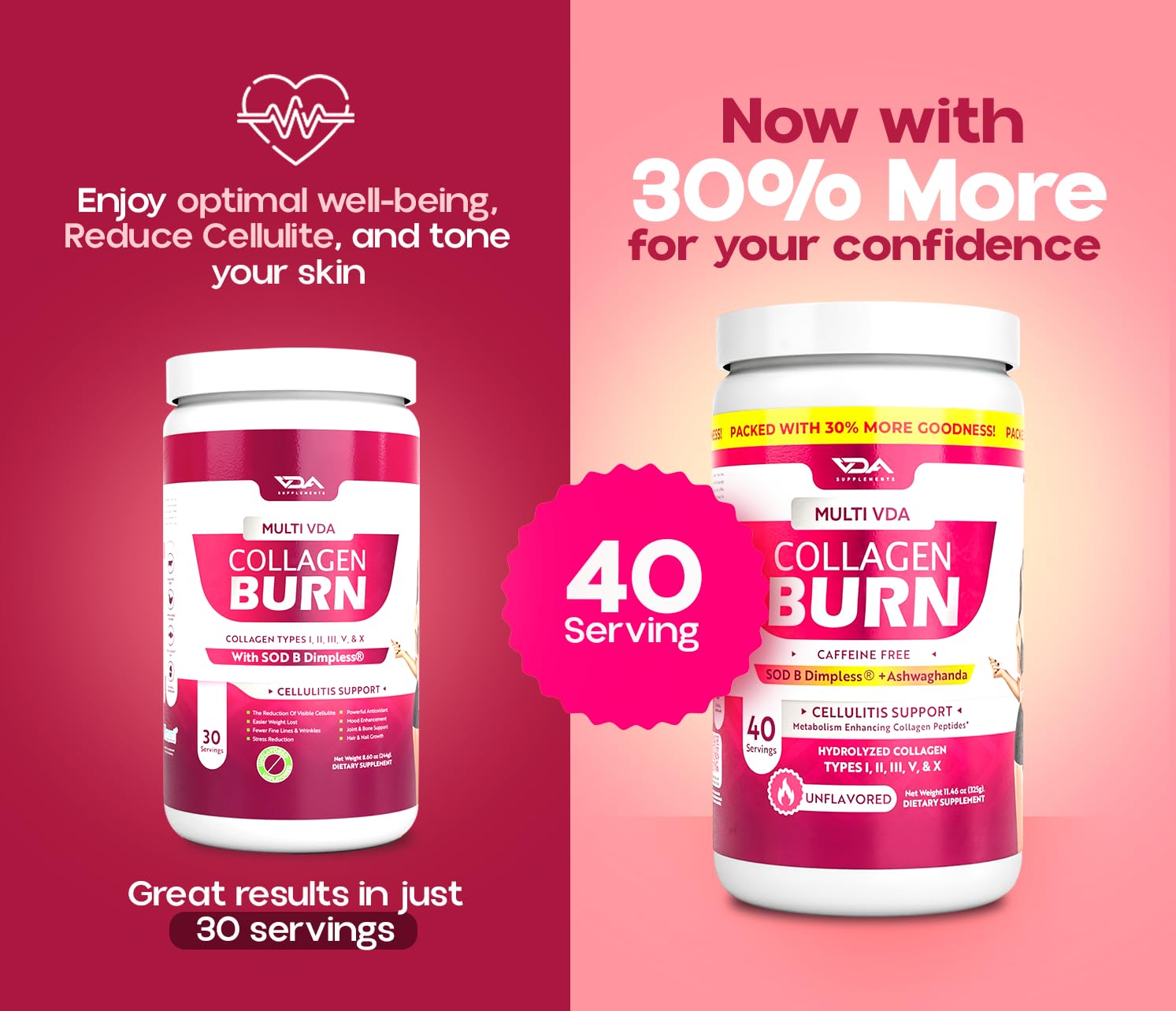 VDA Supplements ready-to-use routine with collagen in a glass as part of daily ritual.