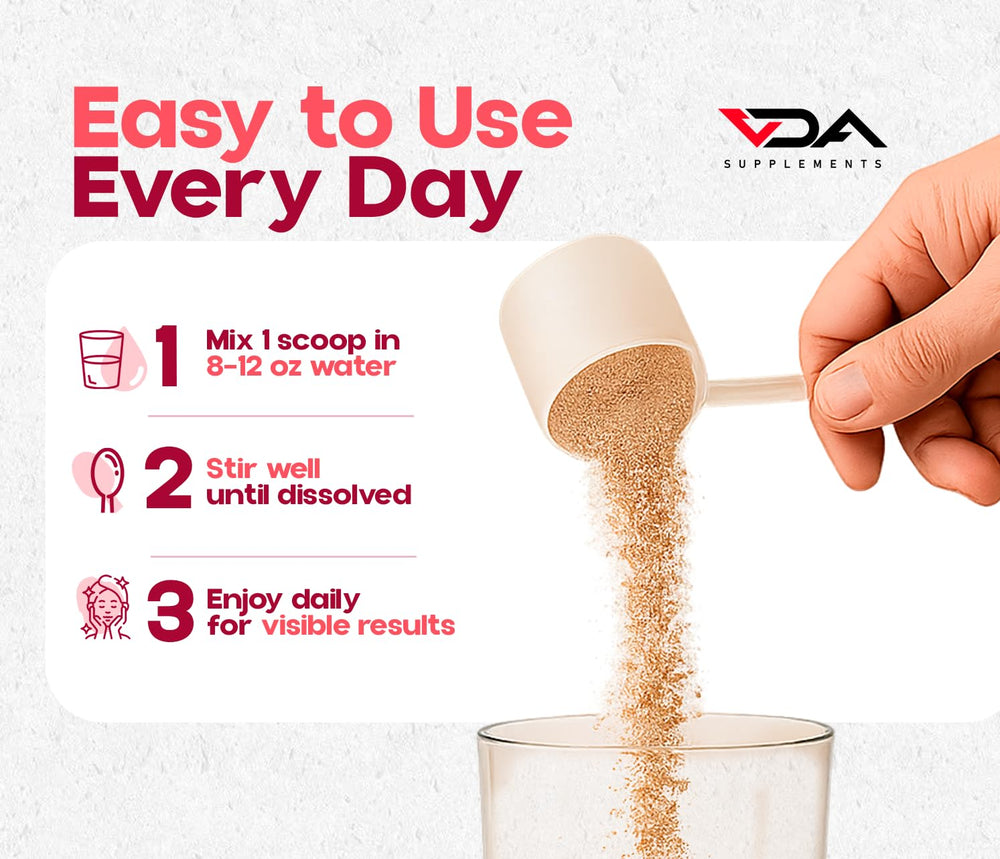 VDA Supplements whisked into water to create a smooth, flavorless drink.