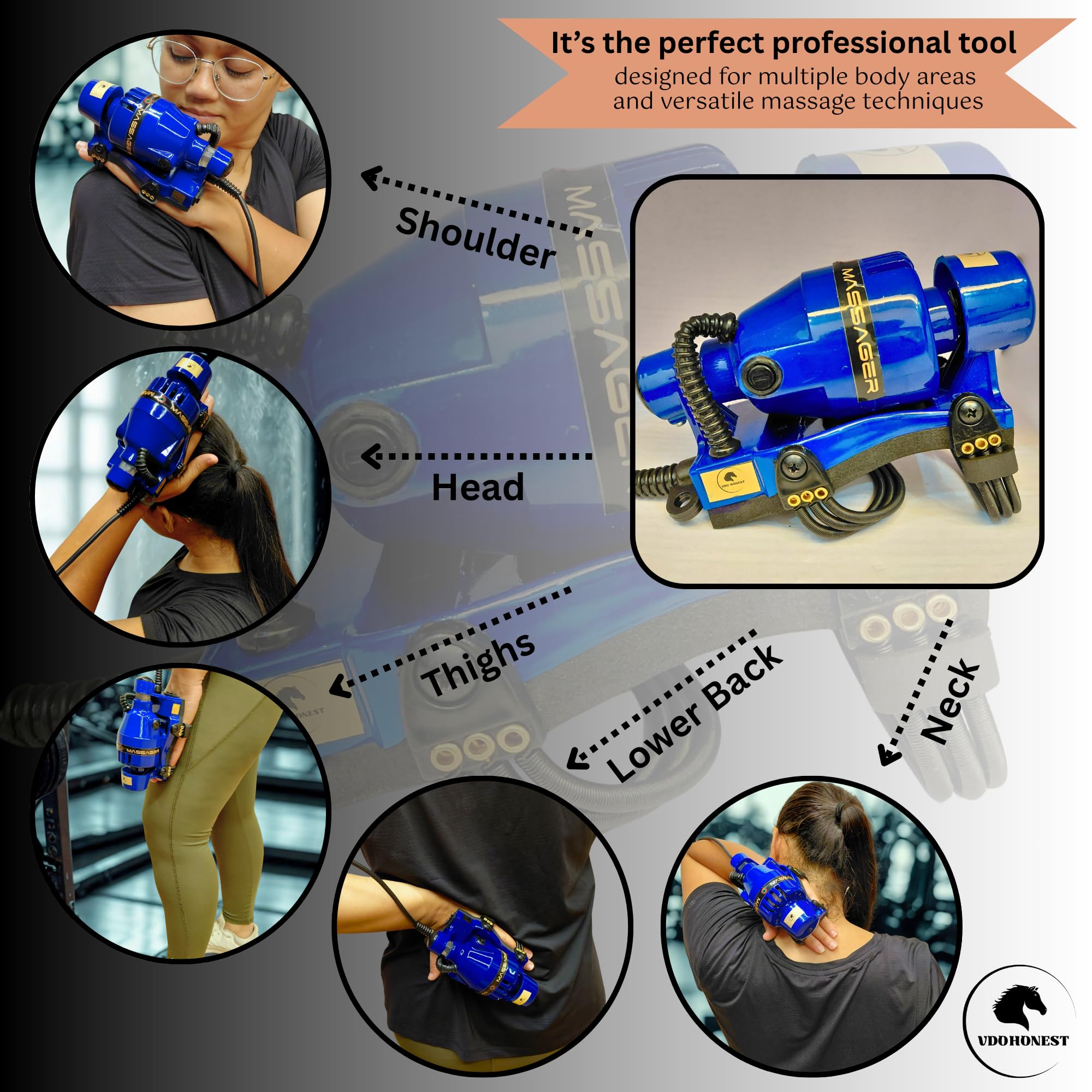 VDOHONEST massager two-speed settings for relaxation and deeper therapy