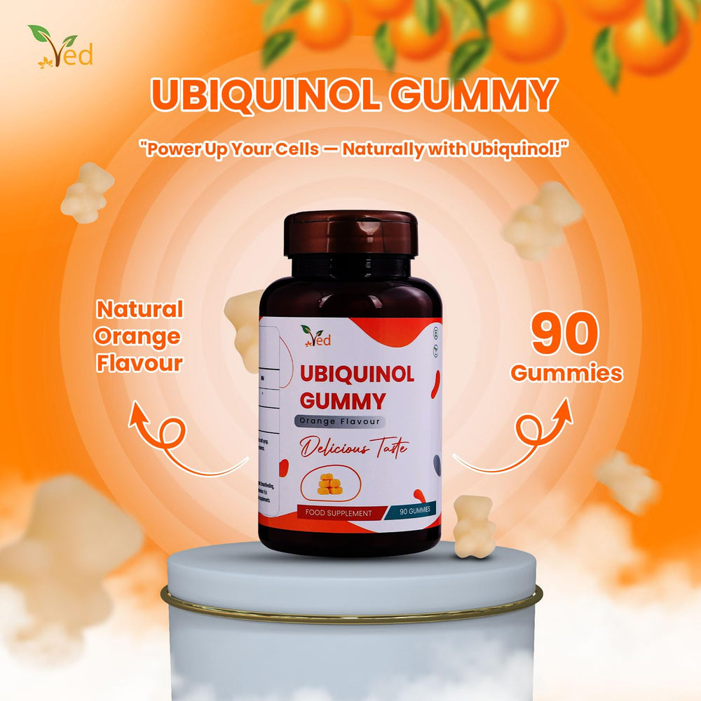 Ved Ubiquinol Gummy pour suggests easy, on-the-go daily use.