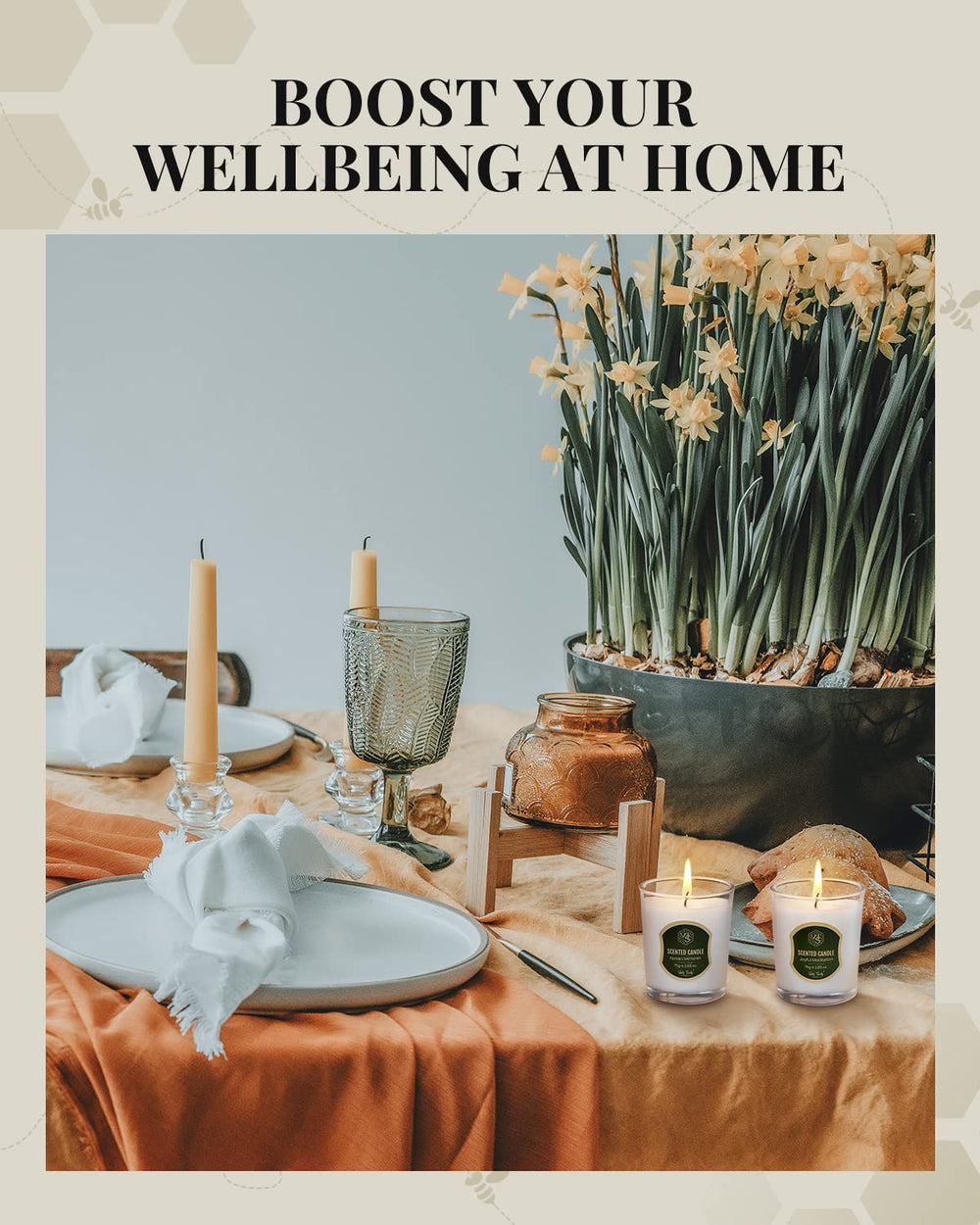 Eco-friendly beeswax candles from VEDA TINDA SCENT enhance home ambiance with low soot.