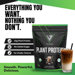 VEDGE Cold Brew Latte scoop beside powder ready for quick post-workout protein.