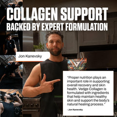 VEDGE collagen powder stirred into smoothie for extra protein.