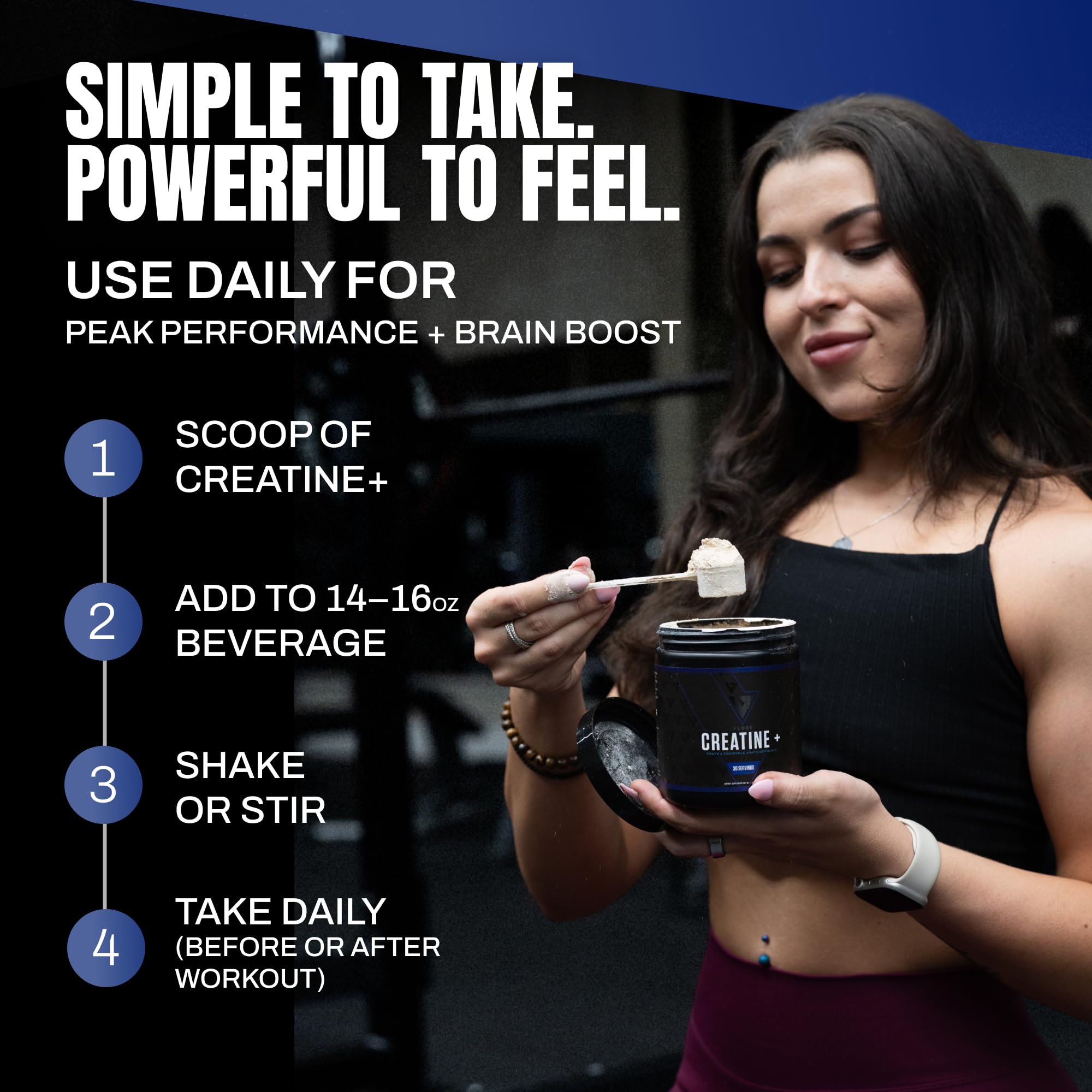 VEDGE Creatine+ mixing in glass for clean hydration