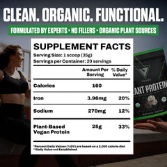 VEDGE organic plant protein blend close-up featuring pea, pumpkin, and sunflower.