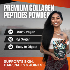VEDGE vegan collagen powder scoop shows serving-size for daily protein boost.