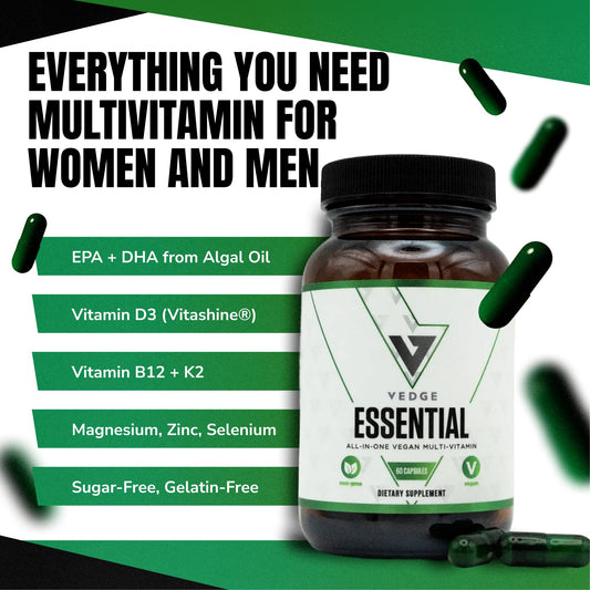 VEDGE Vegan Omega-3 capsules close-up ideal for easy daily dosing.