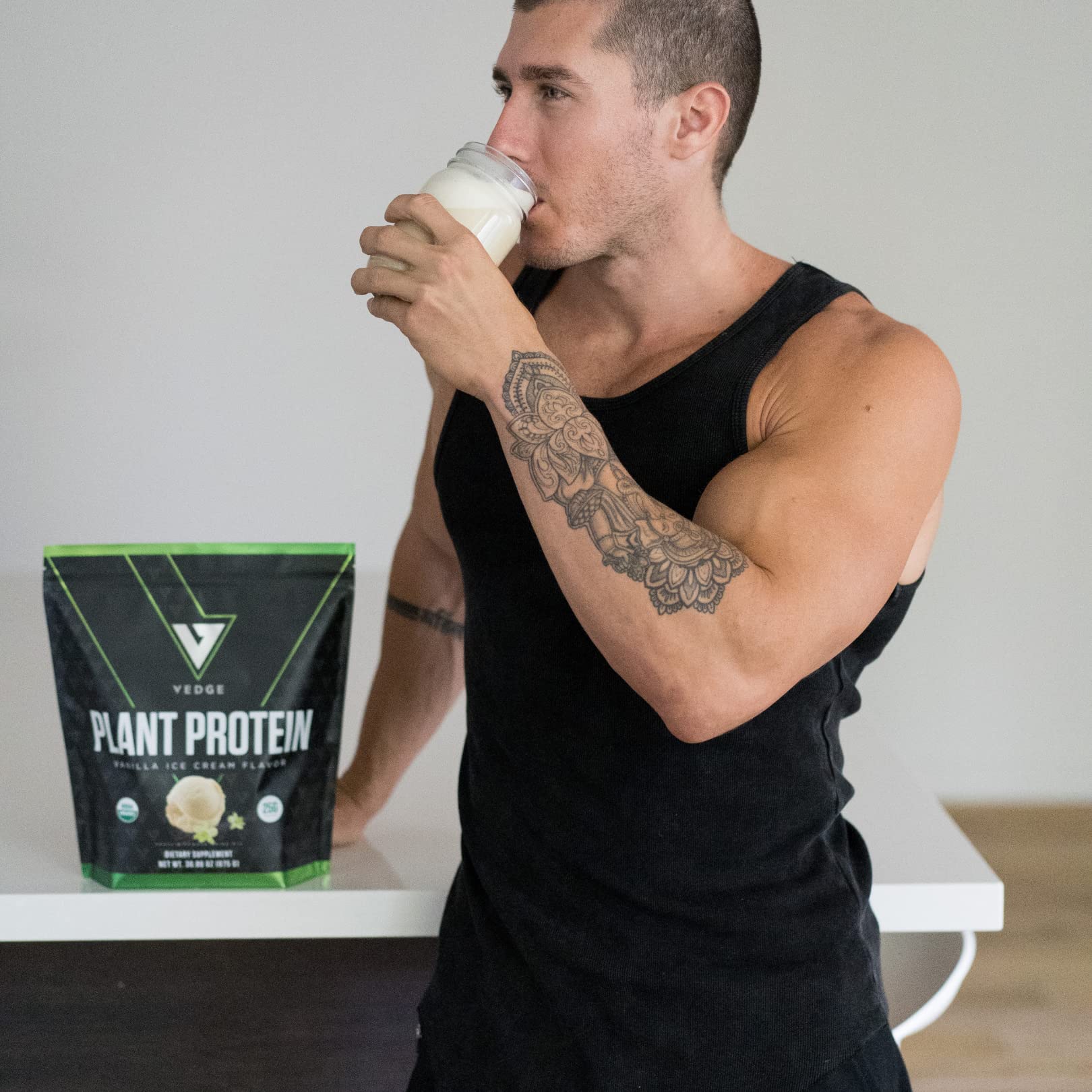 VEDGE vanilla protein shake ready to enjoy anywhere.