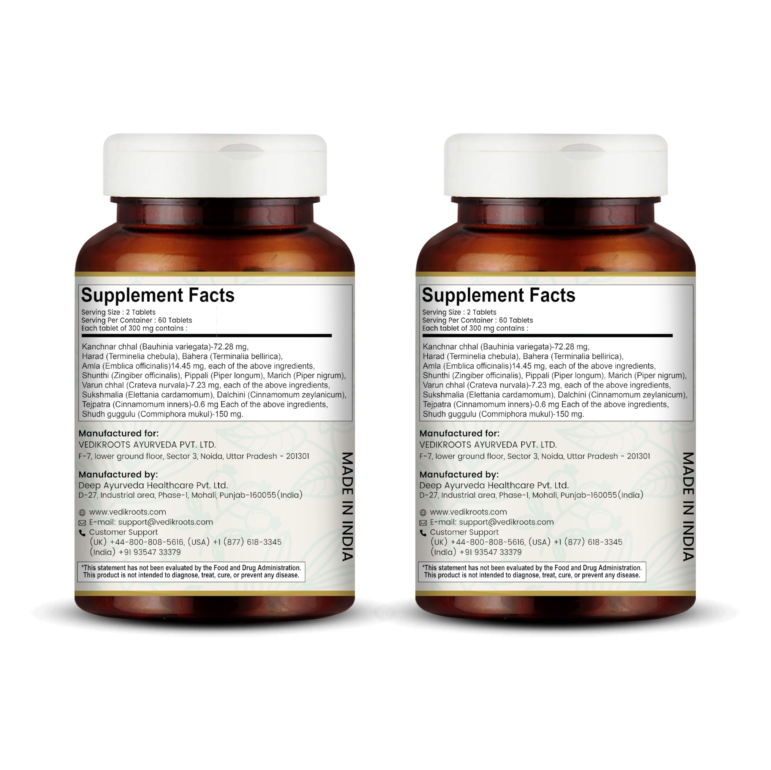VEDIKROOTS Kanchnar Guggulu bottle label shows natural formulation